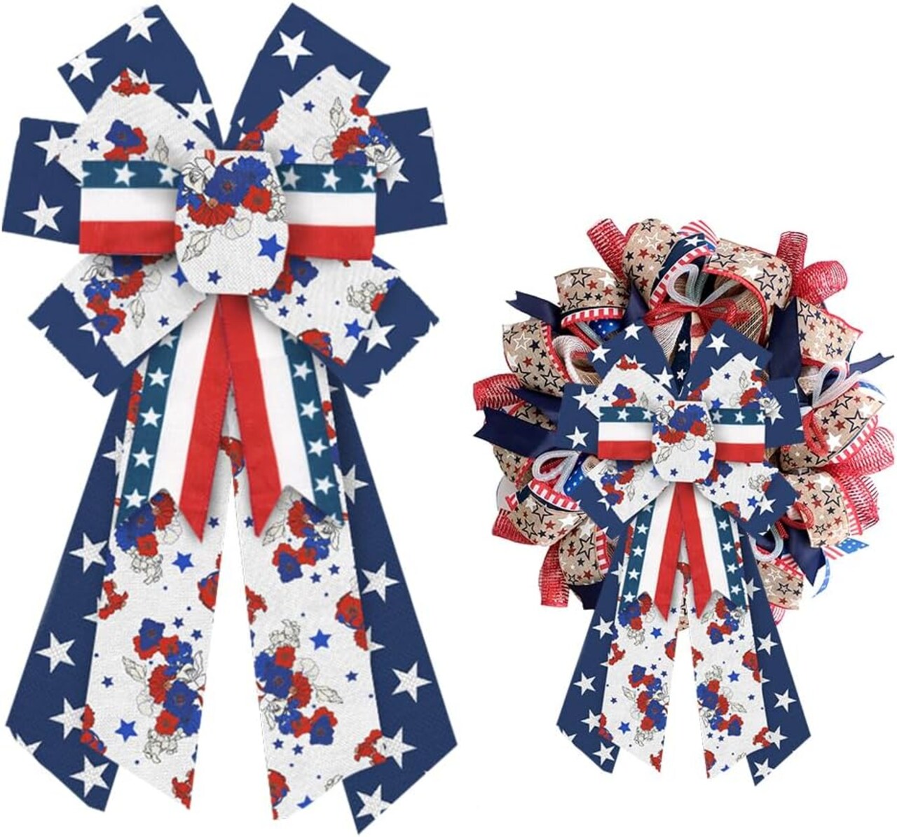 Large Patriotic Wreath Bow – Red, White & Blue Flower Burlap Bow for Front Door, 4th of July, Labor Day, Memorial Day, Independence Day Indoor & Outdoor Decoration